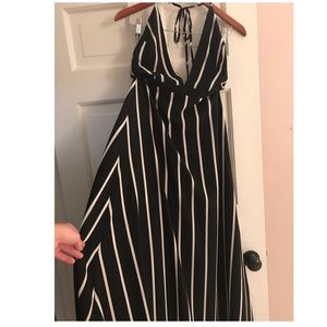 Black halter maxi dress with white stripes